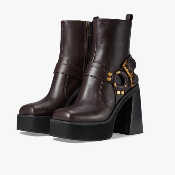 🆕 Michael Kors Women's Brown Platform Crosby Moto Boots Leather Size 8.5 - Picture 1 of 14